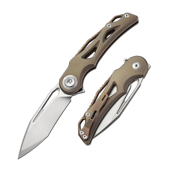 DREAMTECH Folding Pocket Knife Titanium Handle Button lock system(Our Patents) M390 Blade Knife D3665
