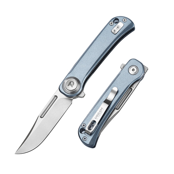 DREAMTECH Folding Pocket Knife Aluminum Handle Button lock system (Our Patents) D2 Blade Knife D4055