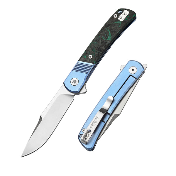 DREAMTECH Folding Pocket Knife Titanium And Carbon Fiber Handle D2 Blade Knife D4368