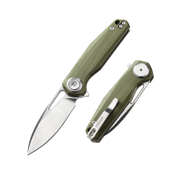 DREAMTECH Folding Pocket Knife G10 Handle Button lock system (Our Patents) D2 Knife D4211