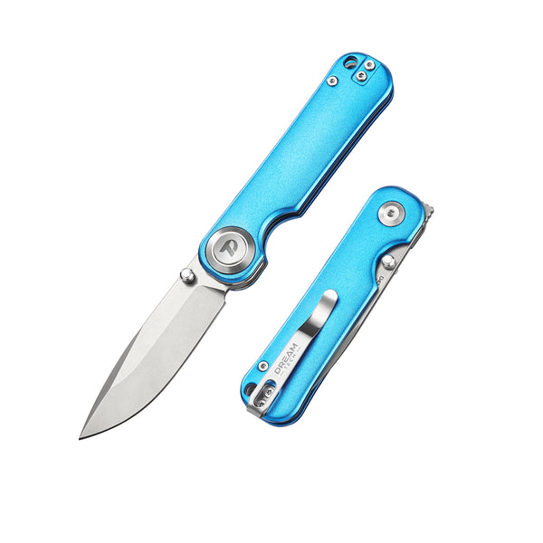 DREAMTECH Folding Knife Aluminum Handle Button lock system (Our Patents) D2 Knife D4245