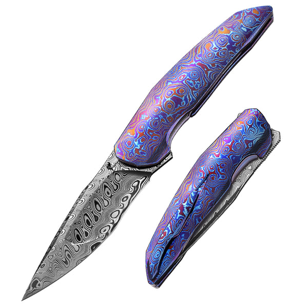 Damasteel® Pocket Knife With Titanium+Damascus Handle and Liner Lock  System