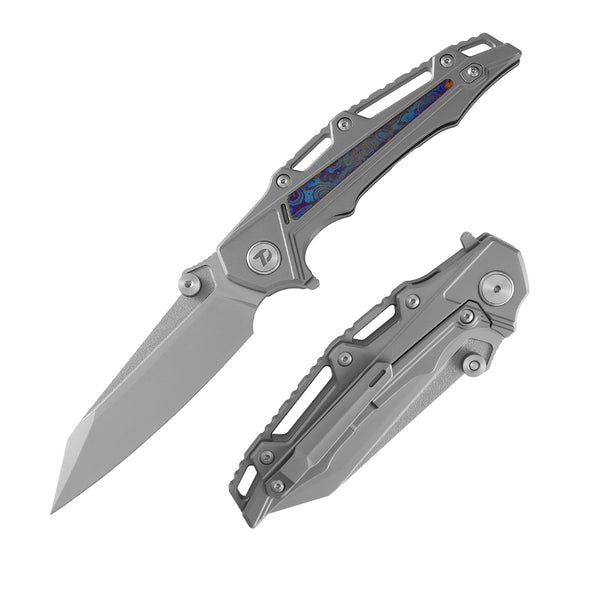 M390 Pocket Knife With Titanium+Zirconium alloy Damascus Handle And Liner Lock System