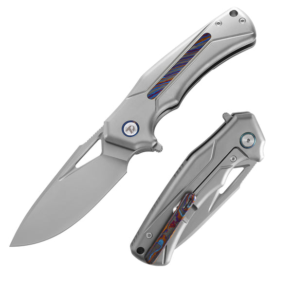 M390 Pocket Knife With Titanium+Zirconium alloy Damascus Handle And Liner Lock System
