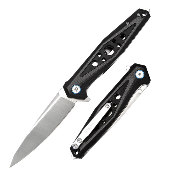 DREAMTECH Knife Folding Pocket Knife Carbon Fiber Handle D2 Knife D3347