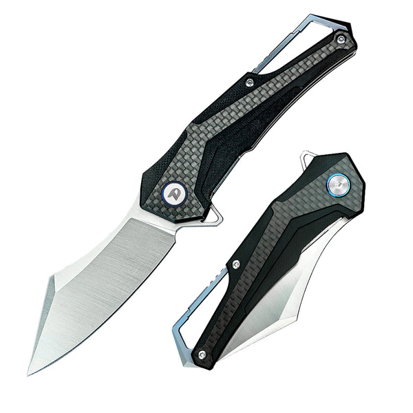 DREAMTECH Knife Folding Pocket Knife With Titanium Keychain Carbon Fiber Handle D2 Knife D3412