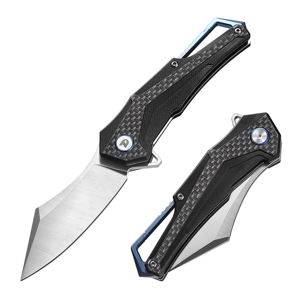 DREAMTECH Knife Folding Pocket Knife With Titanium Keychain Carbon Fiber Handle D2 Knife D3412