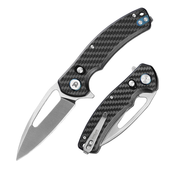 DREAMTECH Knife Folding Pocket Knife Carbon Fiber Handle D2 Knife D3444