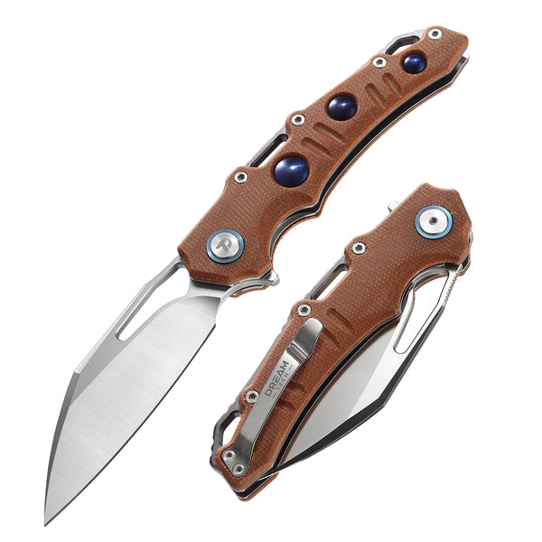 DREAMTECH Knife Folding Pocket Knife Micarta Handle D2 Knife D3502