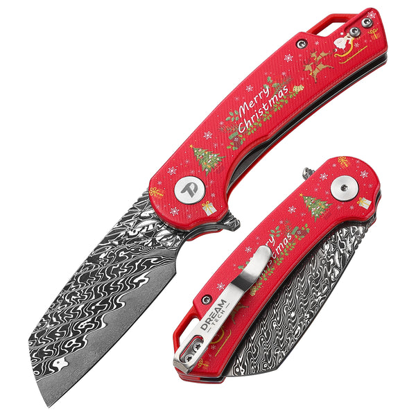 DREAMTECH Christmas Knife Gift Folding Pocket Knife G10 Handle Damascus Blade Knife D3599