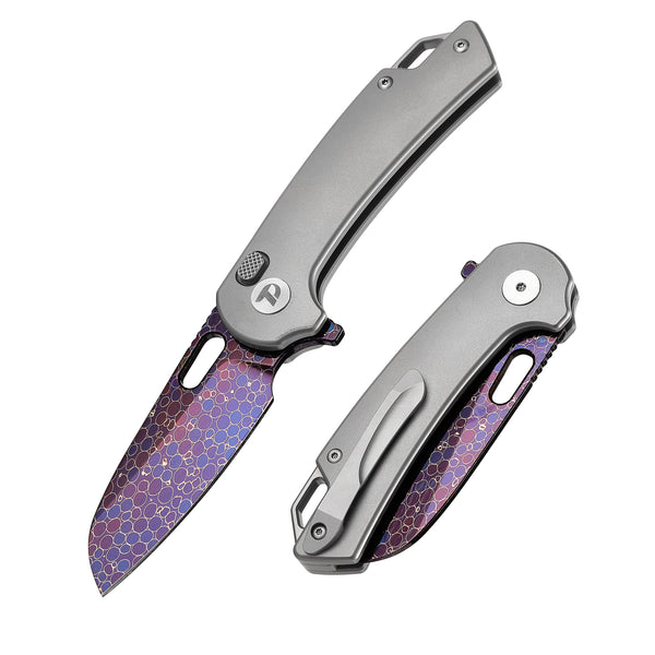 DREAMTECH Folding Pocket Knife Titanium Handle Mosaic Damascus Blade Knife D3599