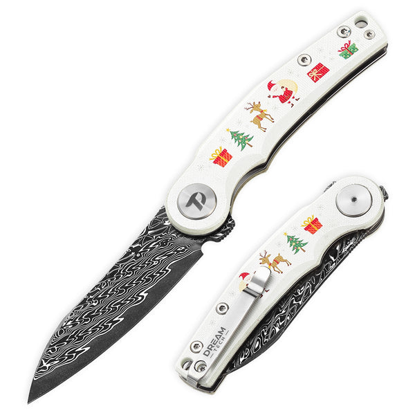 DREAMTECH Knives Case Christmas Knife Folding Outdoor knife G10 Knives Damascus Knife D3618