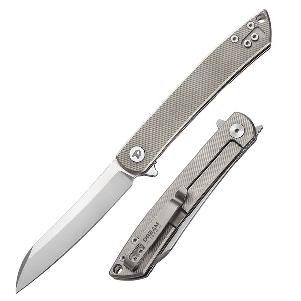 DREAMTECH Small Pocket Knife Titanium Handle D2 Knife D4224