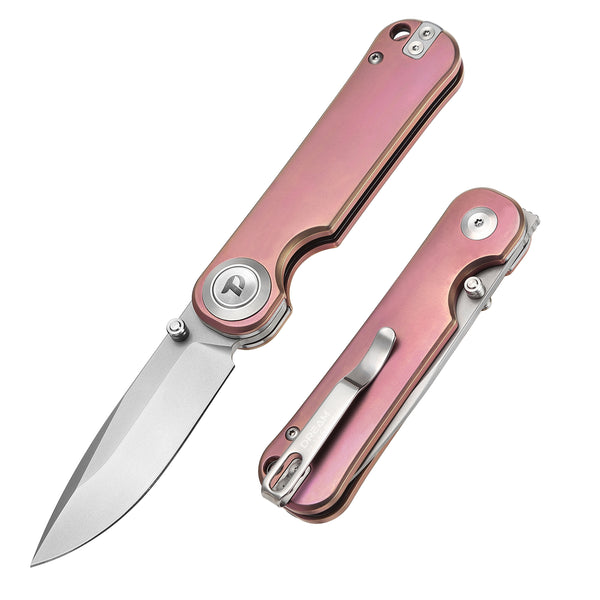 DREAMTECH Folding Pocket Knife Titanium Handle Button lock system (Our Patents) D2 Blade Knife D4245