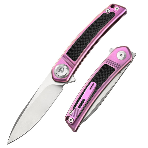 DREAMTECH Outdoor Knife Titanium & Normal Carbon Fiber Handle Button lock system(Our Patents) M390 Knife D4288